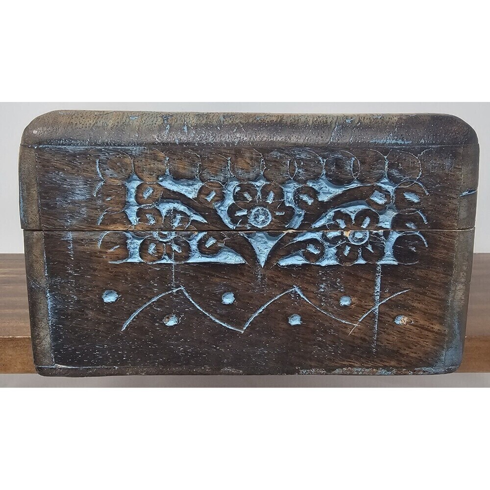 Vrinda Hand Carved Tree Of Life Wooden Jewelry Trinket Box Velvet Lined 8”x5” - Picture 5 of 15